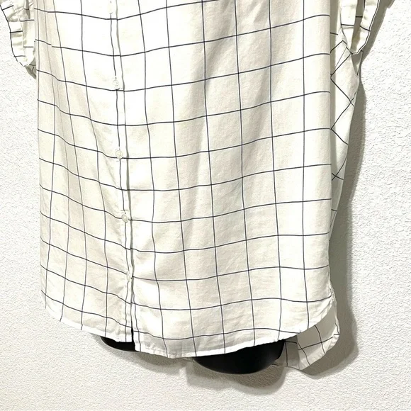 Madewell Woman White Blue Stripe Short Sleeve Button Down Shirt Size M - Picture 3 of 13